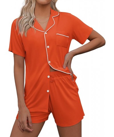 Pajamas Set for Women Short Sleeve Sleepwear Notch Collar Button Down Nightwear Soft Pjs Lounge Set Orange $17.48 Sleep & Lounge