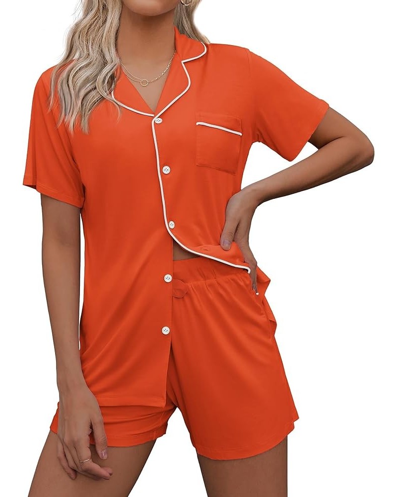 Pajamas Set for Women Short Sleeve Sleepwear Notch Collar Button Down Nightwear Soft Pjs Lounge Set Orange $17.48 Sleep & Lounge