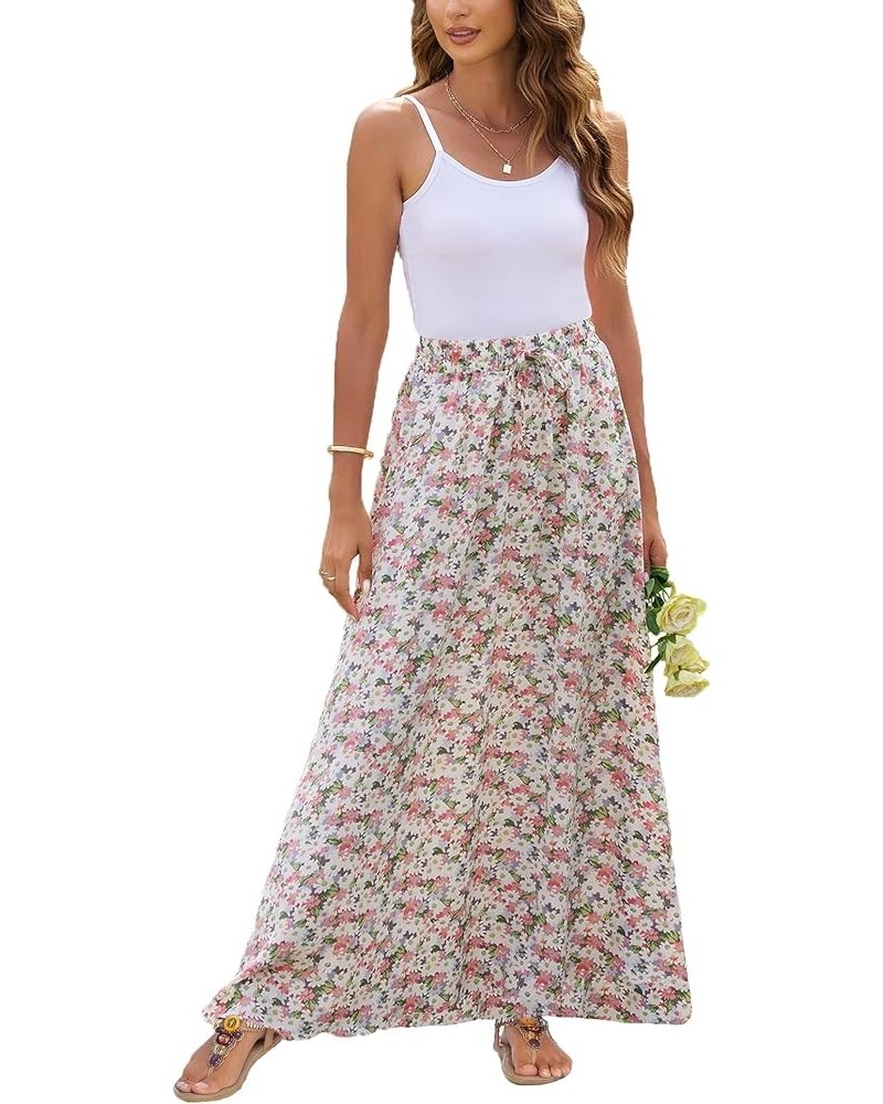 Women Leopard Print Long Skirts Chiffon Summer Beach Pleated Elastic High Waisted Maxi Skirts White/Multi $21.38 Skirts