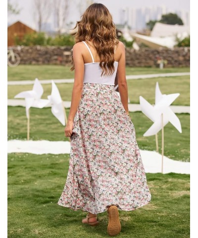 Women Leopard Print Long Skirts Chiffon Summer Beach Pleated Elastic High Waisted Maxi Skirts White/Multi $21.38 Skirts