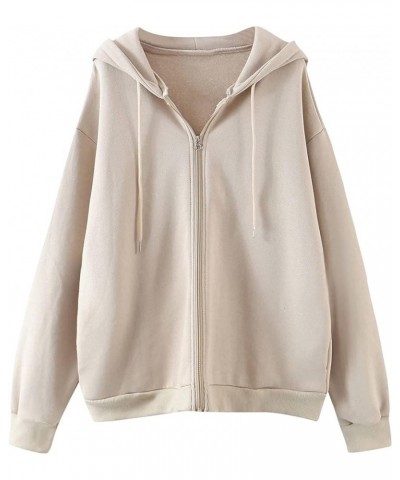 Women/Girls Zip Up Long Sleeves Hoodeds,Fall Winter Fleece Hooded Tops Oversized Sweatshirts with Pocket Khaki $9.89 Hoodies ...