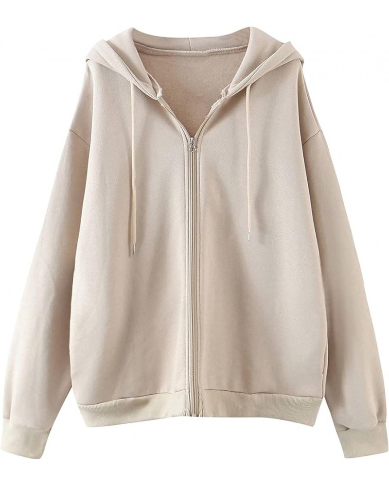 Women/Girls Zip Up Long Sleeves Hoodeds,Fall Winter Fleece Hooded Tops Oversized Sweatshirts with Pocket Khaki $9.89 Hoodies ...