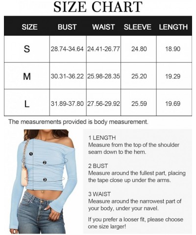 Women's Boat Neck Off Shoulder Tops Long Sleeve Slim Fit Crop Top Going Out Blouses Y2K T-Shirts 0_blue $11.25 T-Shirts