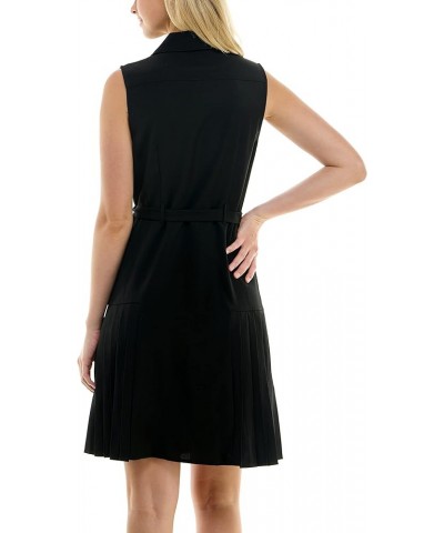 Women's Sleeveless Collared Shirt Dress with Full Button Panel and Belted Waist Very Black $25.72 Dresses