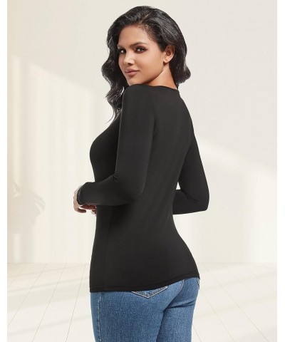 Thermal Underwear for Women Long Sleeve Undershirt Lace V Neck Shirts Fleece Lined Tops Cold Weather Black $15.36 Underwear