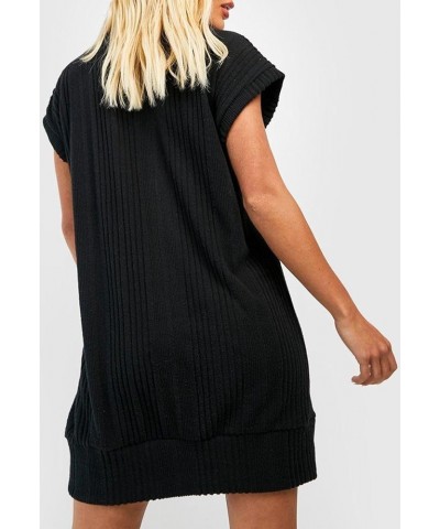 Women's Turtleneck Oversized Sweater Dress Short Cap Sleeve Pullover Sweaters Ribbed Knit Dresses Black $10.00 Sweaters