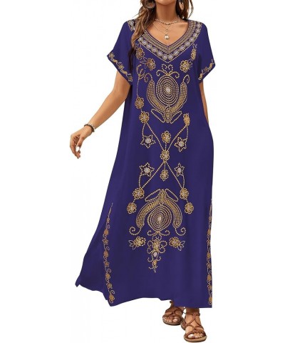 Embroidered Kaftan Dresses for Women Swimsuit Cover Ups Beach Caftan Maxi Dress X-navy $20.64 Swimsuits