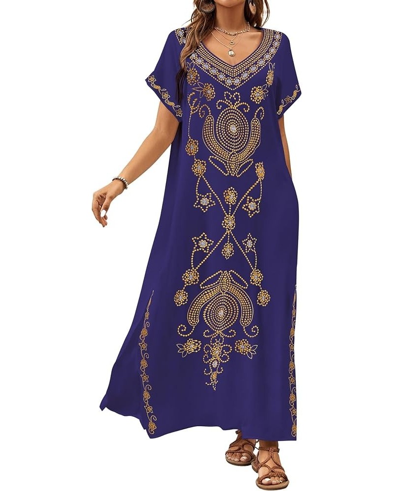 Embroidered Kaftan Dresses for Women Swimsuit Cover Ups Beach Caftan Maxi Dress X-navy $20.64 Swimsuits