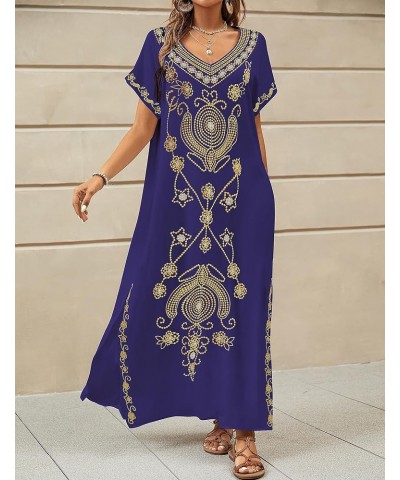 Embroidered Kaftan Dresses for Women Swimsuit Cover Ups Beach Caftan Maxi Dress X-navy $20.64 Swimsuits