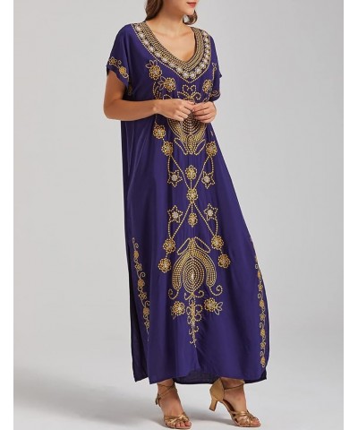 Embroidered Kaftan Dresses for Women Swimsuit Cover Ups Beach Caftan Maxi Dress X-navy $20.64 Swimsuits