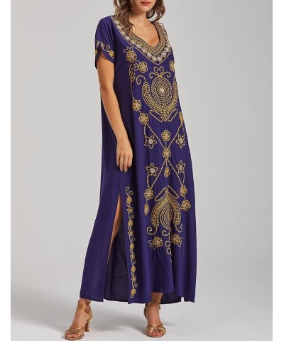 Embroidered Kaftan Dresses for Women Swimsuit Cover Ups Beach Caftan Maxi Dress X-navy $20.64 Swimsuits