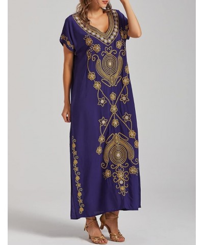 Embroidered Kaftan Dresses for Women Swimsuit Cover Ups Beach Caftan Maxi Dress X-navy $20.64 Swimsuits