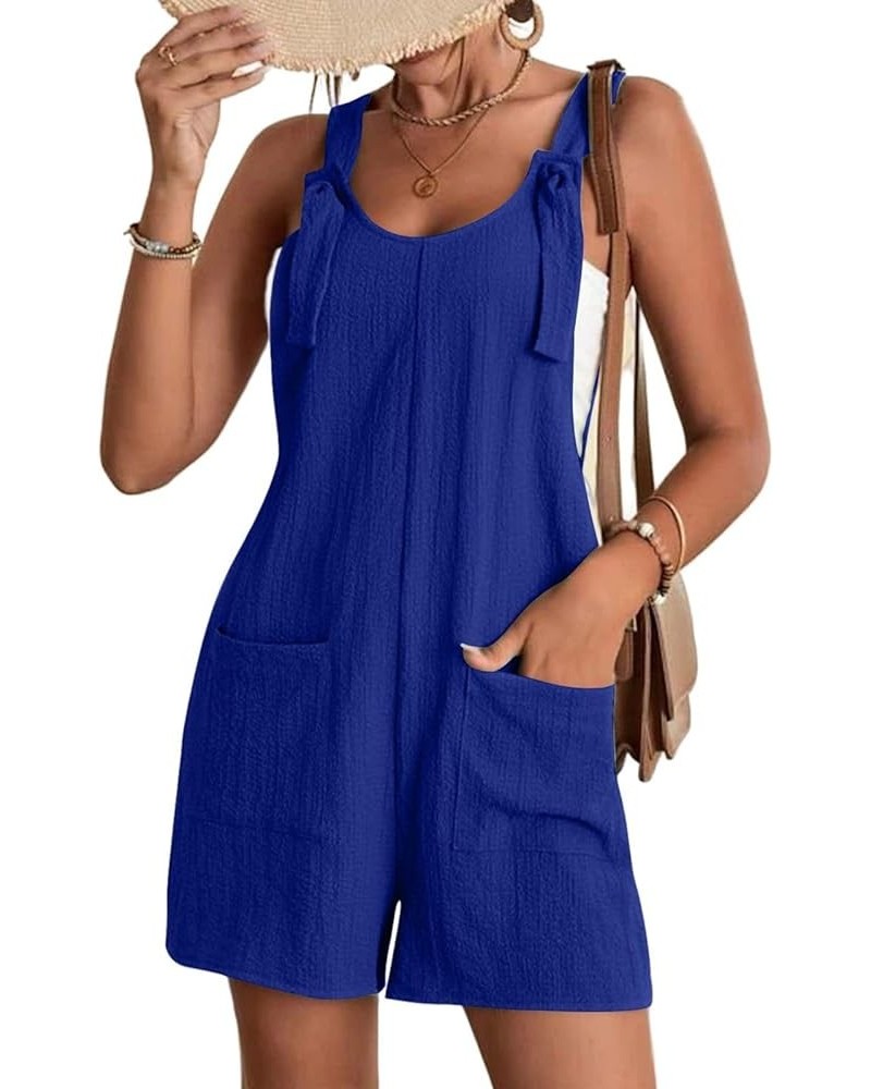 Women's Jumpsuits Short Rompers Summer Comfortable Casual Suspender Shorts Solid Overalls with Pockets Loose Pants Dark Blue ...