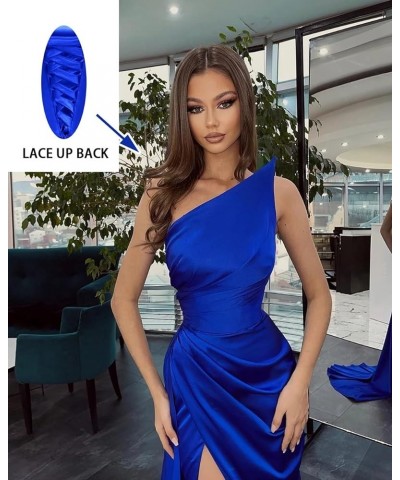 Women's Ruched Wrap Slit Prom Dresses Satin Long 2024 Pleated Mermaid Bridesmaid Evening Party Gowns Turquoise $35.52 Dresses