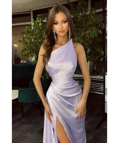 Women's Ruched Wrap Slit Prom Dresses Satin Long 2024 Pleated Mermaid Bridesmaid Evening Party Gowns Turquoise $35.52 Dresses