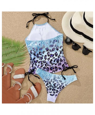 Women Two Piece Swimsuits High Waisted Bikini High Neck Top Sporty Bathing Suits Swimsuit Romper for Women B-light Blue $14.4...