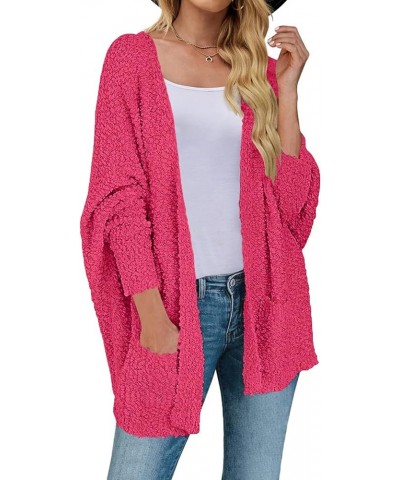 Women's 2024 Winter Fuzzy Popcorn Batwing Sleeve Cardigan Knit Oversized Sherpa Sweater Coat Deep Pink $25.75 Sweaters