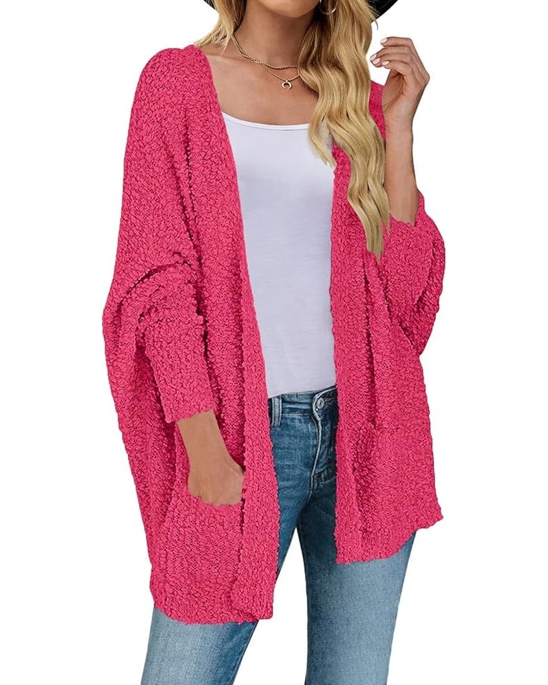 Women's 2024 Winter Fuzzy Popcorn Batwing Sleeve Cardigan Knit Oversized Sherpa Sweater Coat Deep Pink $25.75 Sweaters