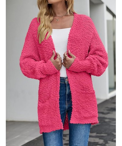 Women's 2024 Winter Fuzzy Popcorn Batwing Sleeve Cardigan Knit Oversized Sherpa Sweater Coat Deep Pink $25.75 Sweaters