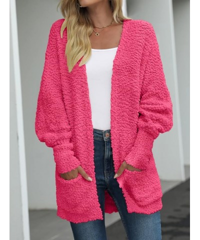 Women's 2024 Winter Fuzzy Popcorn Batwing Sleeve Cardigan Knit Oversized Sherpa Sweater Coat Deep Pink $25.75 Sweaters