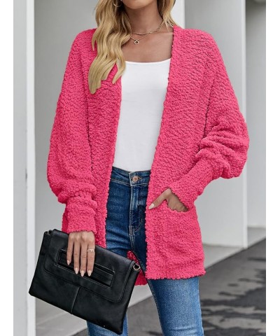 Women's 2024 Winter Fuzzy Popcorn Batwing Sleeve Cardigan Knit Oversized Sherpa Sweater Coat Deep Pink $25.75 Sweaters