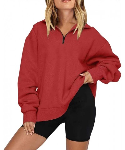 2023 Trending Womens Fall Winter Clothes Half Zip Up Pullovers Sweatshirts Casual Long Sleeve Loose Fitted Y2K Tops 02-red $1...