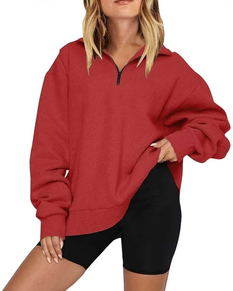 2023 Trending Womens Fall Winter Clothes Half Zip Up Pullovers Sweatshirts Casual Long Sleeve Loose Fitted Y2K Tops 02-red $1...