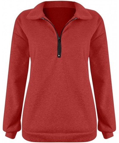 2023 Trending Womens Fall Winter Clothes Half Zip Up Pullovers Sweatshirts Casual Long Sleeve Loose Fitted Y2K Tops 02-red $1...