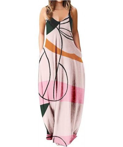 Plus Size Dresses for Womens, Women Summer Printed Loose V Neck Casual Long Maxi Dress Beach Pockets Sundress A4-pink $12.43 ...