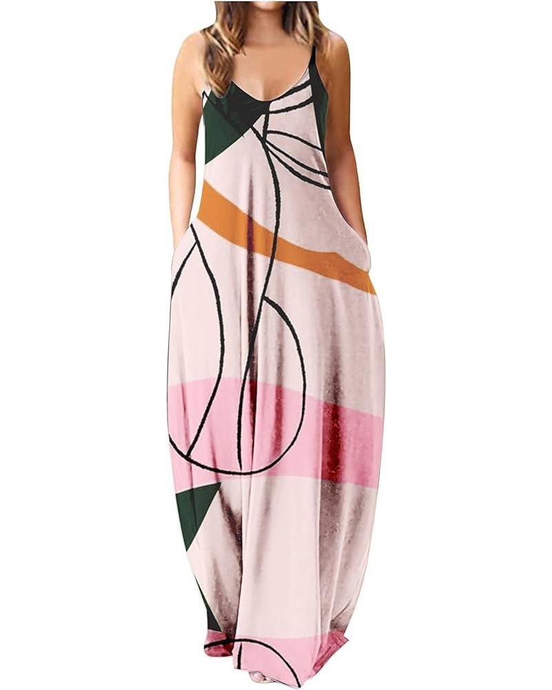 Plus Size Dresses for Womens, Women Summer Printed Loose V Neck Casual Long Maxi Dress Beach Pockets Sundress A4-pink $12.43 ...