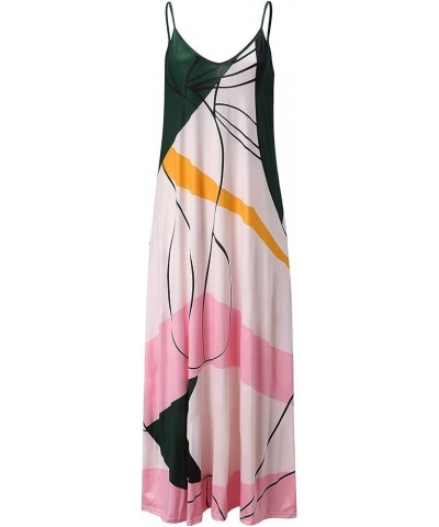 Plus Size Dresses for Womens, Women Summer Printed Loose V Neck Casual Long Maxi Dress Beach Pockets Sundress A4-pink $12.43 ...