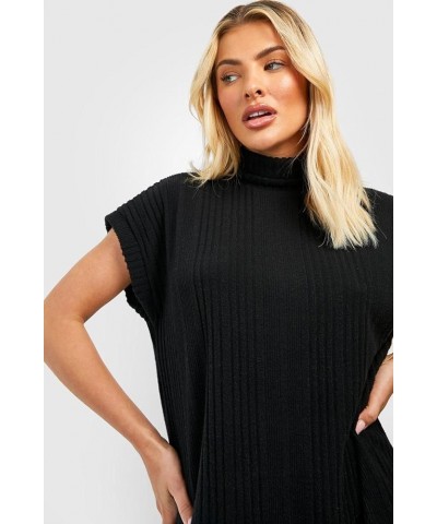 Women's Turtleneck Oversized Sweater Dress Short Cap Sleeve Pullover Sweaters Ribbed Knit Dresses Black $10.00 Sweaters