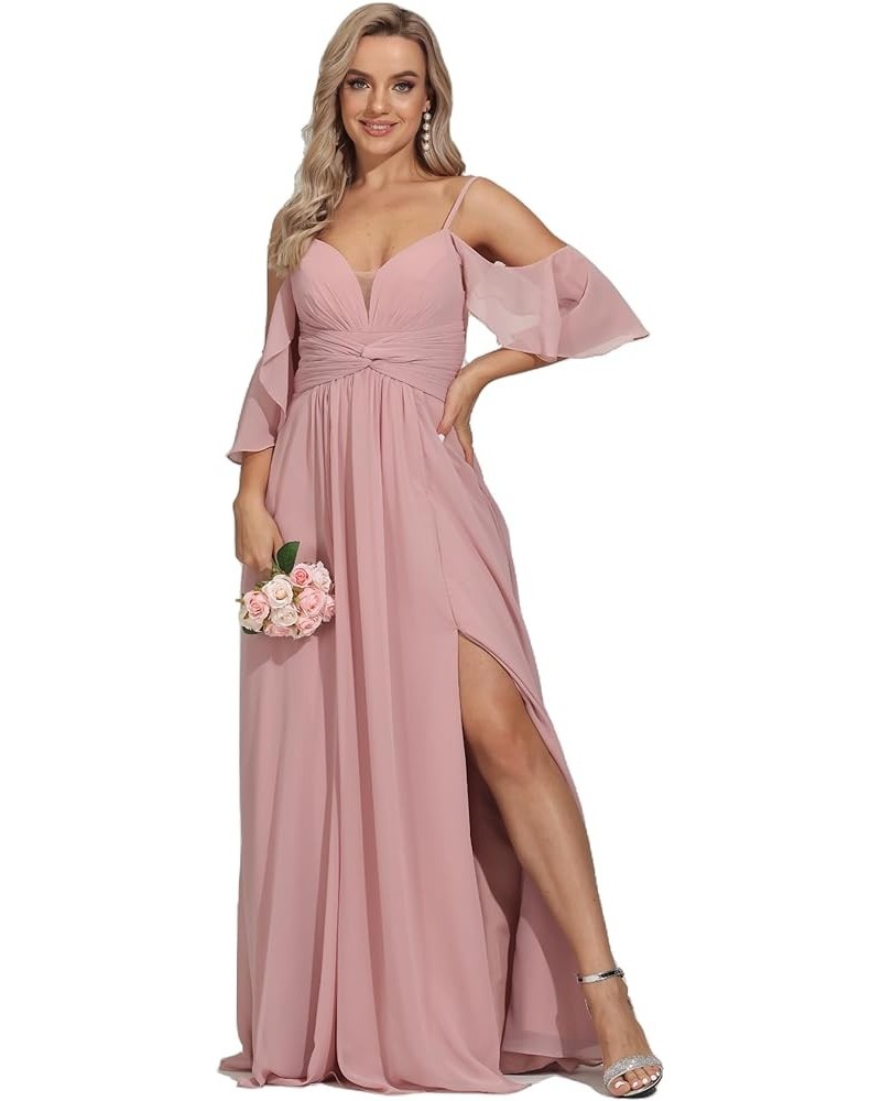 Off The Shoulder Bridesmaid Dresses Long Pleated Chiffon Formal Dress for Women with Slit Dusty Rose $31.02 Dresses