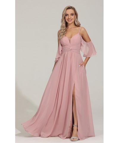 Off The Shoulder Bridesmaid Dresses Long Pleated Chiffon Formal Dress for Women with Slit Dusty Rose $31.02 Dresses