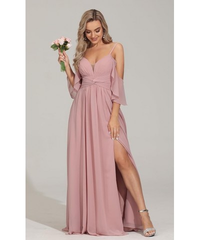 Off The Shoulder Bridesmaid Dresses Long Pleated Chiffon Formal Dress for Women with Slit Dusty Rose $31.02 Dresses