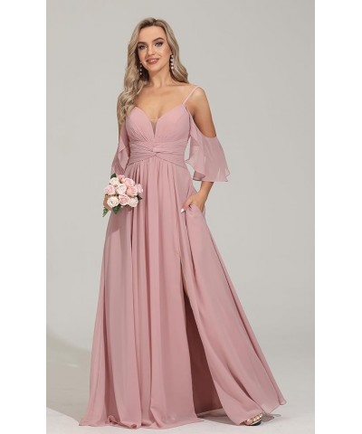 Off The Shoulder Bridesmaid Dresses Long Pleated Chiffon Formal Dress for Women with Slit Dusty Rose $31.02 Dresses