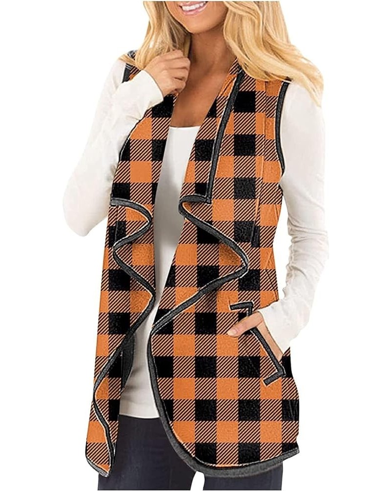 RMXEi Womens Vest Plaid Sleeveless Pockets Lapel Open Front Cardigan Jacket 1-yellow $17.79 Vests