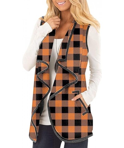 RMXEi Womens Vest Plaid Sleeveless Pockets Lapel Open Front Cardigan Jacket 1-yellow $17.79 Vests