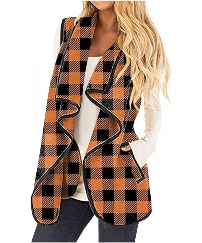 RMXEi Womens Vest Plaid Sleeveless Pockets Lapel Open Front Cardigan Jacket 1-yellow $17.79 Vests