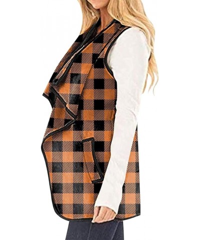 RMXEi Womens Vest Plaid Sleeveless Pockets Lapel Open Front Cardigan Jacket 1-yellow $17.79 Vests