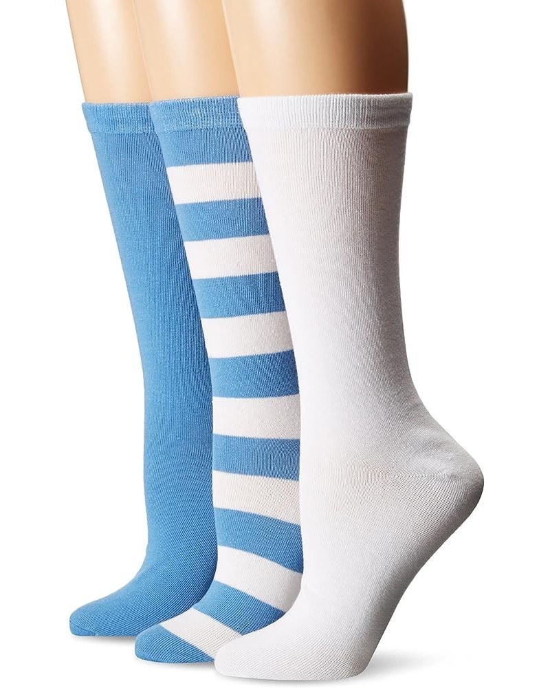 Women's Game Day Sport Crew Socks (Pack of Three Pairs) Light Blue/White $13.16 Socks