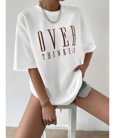 Women's Oversized Tees Ribbed Knit Graphic Letter Print Short Sleeve T Shirts Casual Loose Summer Tops White $12.60 T-Shirts