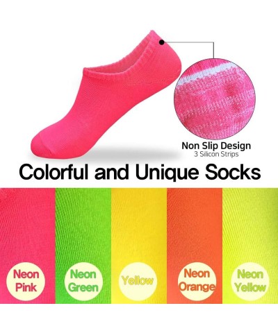 Women's Colorful Bright Neon No-Show Ankle Sneaker Low Cut Vivid Color Crazy Fun Cotton Novelty Casual Socks 5 Pairs_neon Pin...