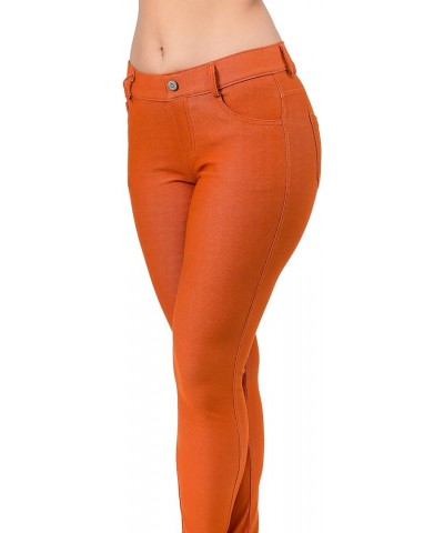 Jean Look Jeggings for Women Denim Womens Stretch Skinny with Pockets Cotton Blend Capri and Full Length Rust $17.64 Leggings