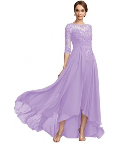 Women's Lace Long Mother of The Bride Dresses Long Sleeve Chiffon Ruched Evening Formal Dress with Slit PU100 Lilac $43.75 Dr...