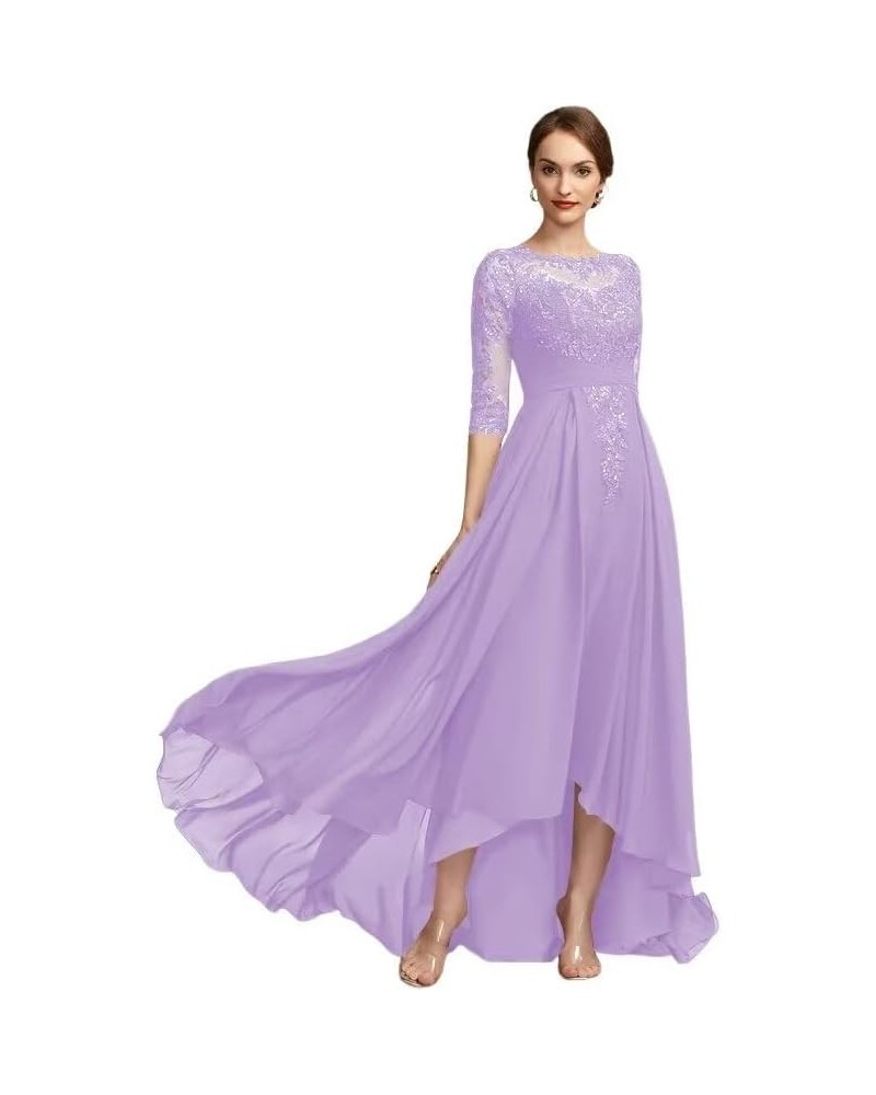 Women's Lace Long Mother of The Bride Dresses Long Sleeve Chiffon Ruched Evening Formal Dress with Slit PU100 Lilac $43.75 Dr...