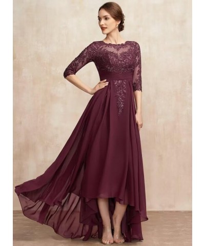 Women's Lace Long Mother of The Bride Dresses Long Sleeve Chiffon Ruched Evening Formal Dress with Slit PU100 Lilac $43.75 Dr...