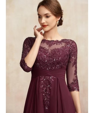 Women's Lace Long Mother of The Bride Dresses Long Sleeve Chiffon Ruched Evening Formal Dress with Slit PU100 Lilac $43.75 Dr...