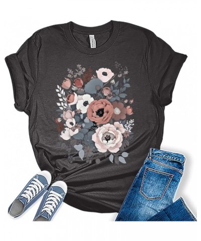 Flower Shirt Women's Vintage Tees Boho Tops Fall Graphic Tees for Women Dark Grey Heather $15.27 T-Shirts