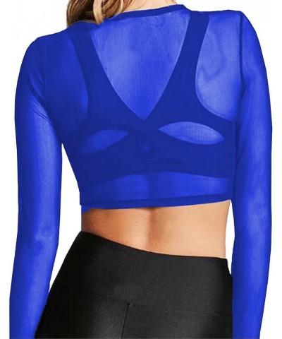 Women's Sheer Mesh Long Sleeve Crop Top Sexy Tee Blouse Blue $11.59 Others